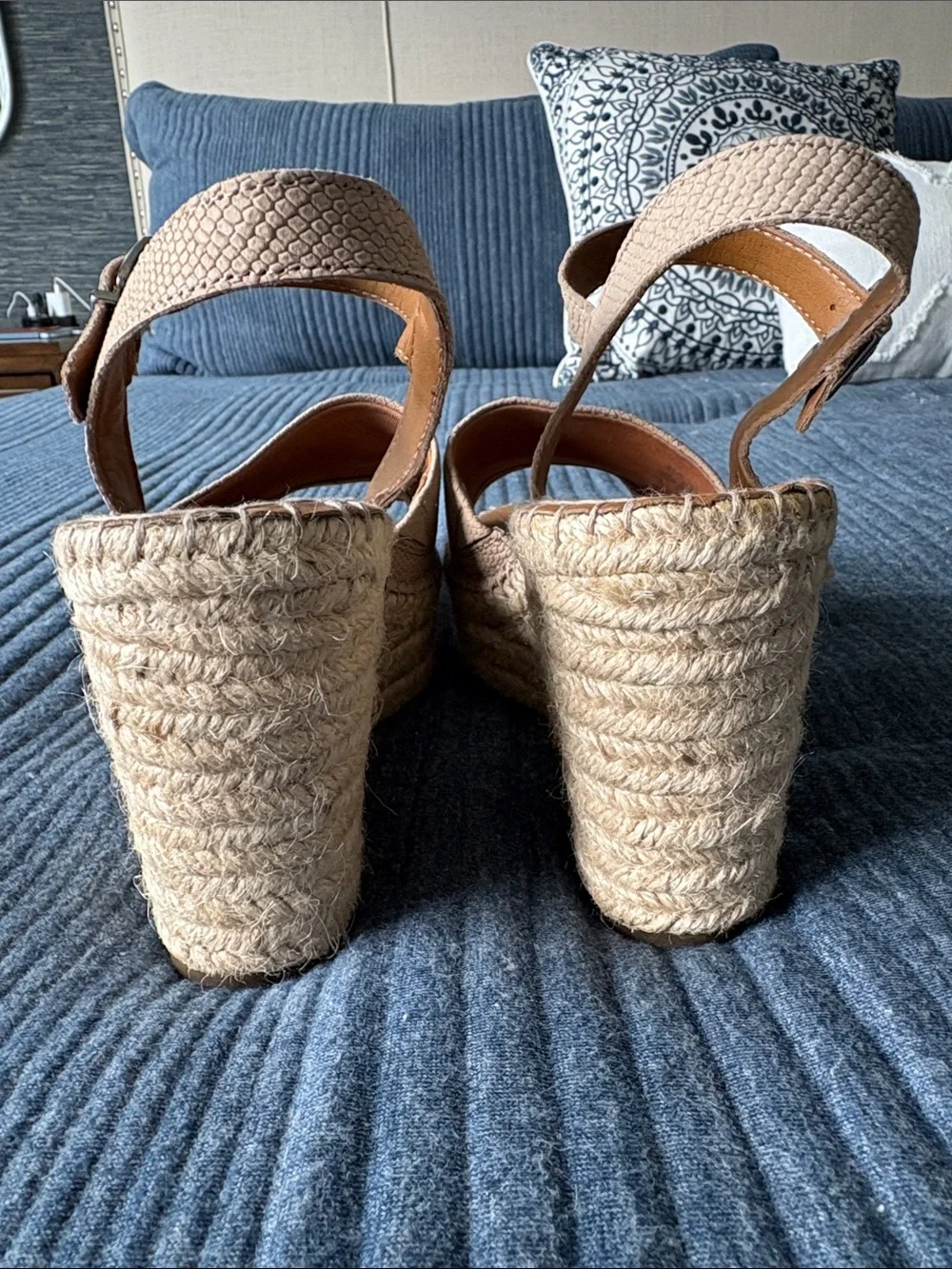 Franco Sarto Beige Textured Espadrille Wedge Sandals